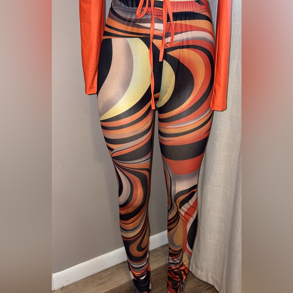 Orange Wrap Crop Top and Mesh Pants - Picture 4 of 7